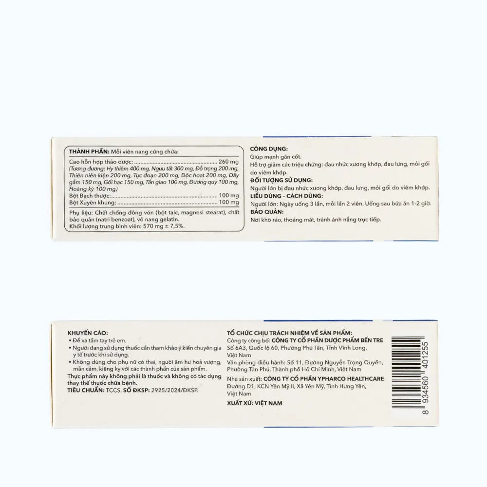 Viên uống Pharmacity Xương Khớp YB hỗ trợ giảm triệu chứng đau nhức xương khớp (Hộp 30 viên nang cứng) 4