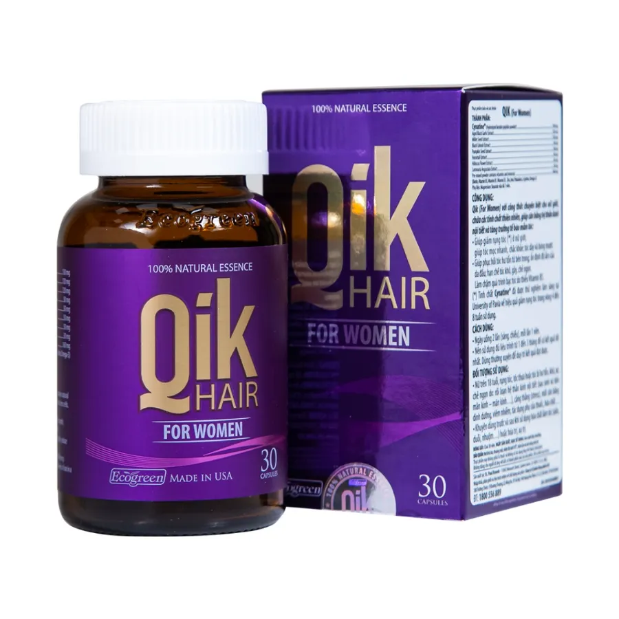 Viên uống QiK Hair For Women Ecogreen hỗ trợ giảm rụng tóc (Hộp 30 viên)