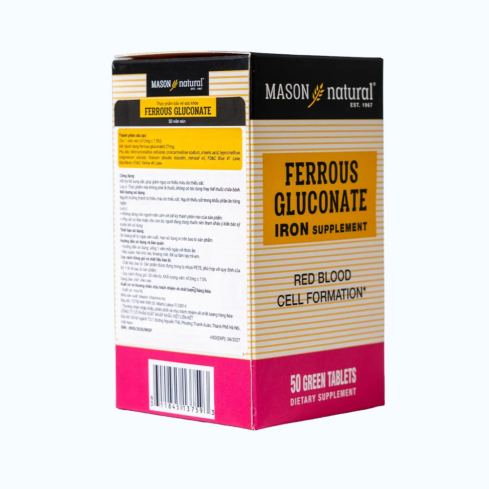 Viên uống Sắt hữu cơ Mason Natural Ferrous Gluconate (Hộp 50 viên) 3