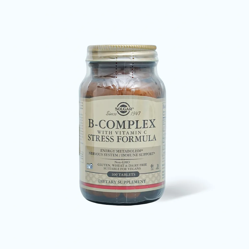 Viên uống Solgar B-Complex with Vitamin C (Chai 100 viên) bổ sung vitamin B, C