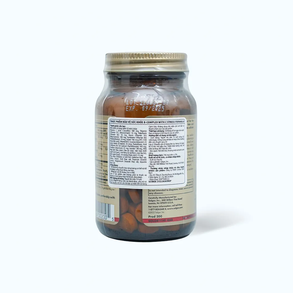 Viên uống Solgar B-Complex with Vitamin C (Chai 100 viên) bổ sung vitamin B, C 4