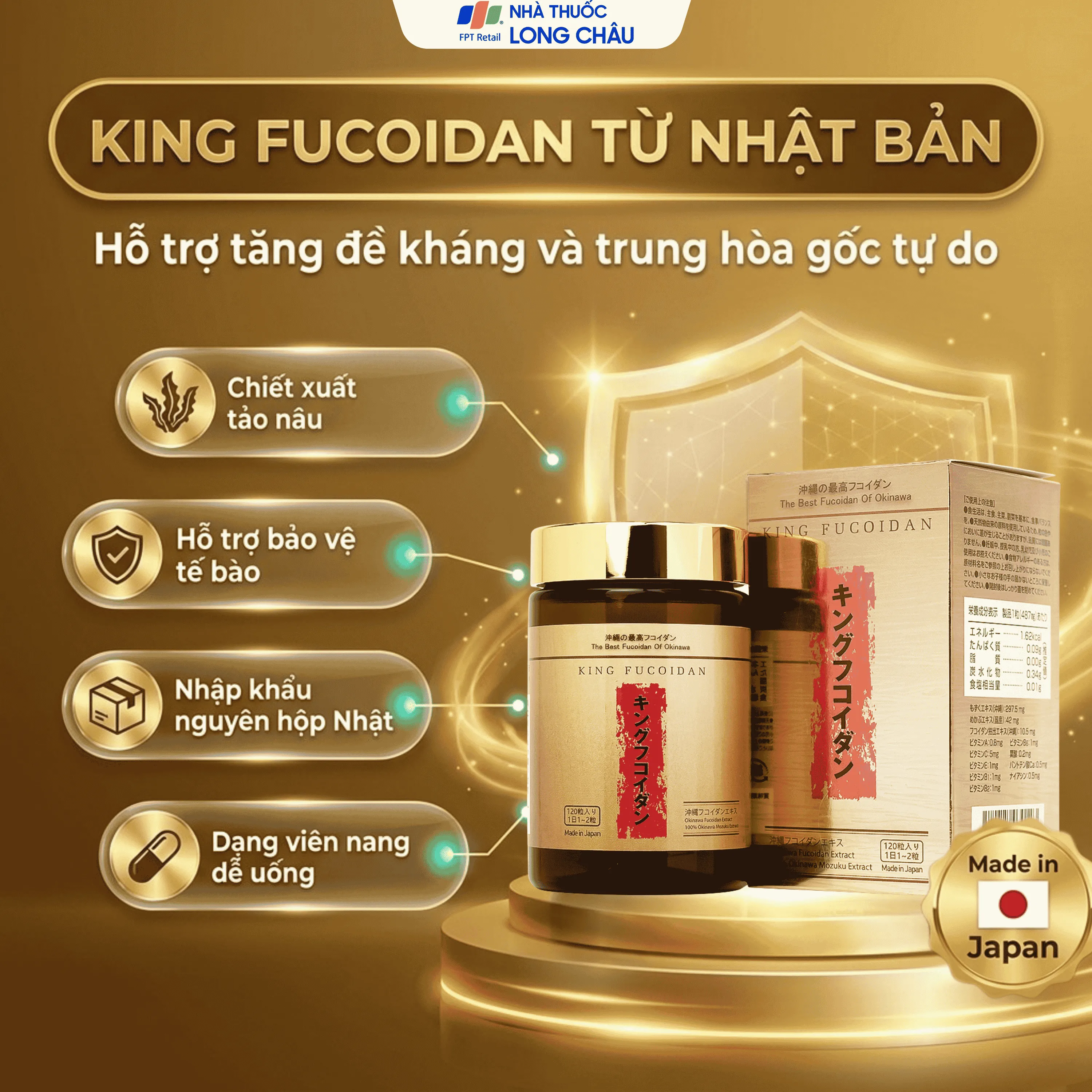 King Fucoidan Jpanwell Hỗ trợ tăng cường sức đề kháng, bảo vệ gan và chống lão hóa 4