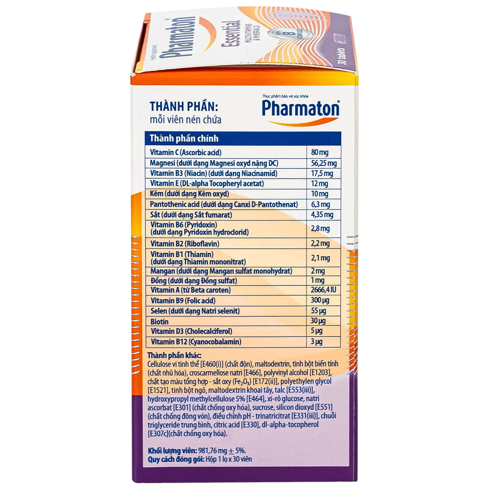 VIÊN UỐNG TĂNG SỨC ĐỀ KHÁNG PHARMATON ESSENTIAL MULTIVITAMINS MINERALS WITH B COMPLEX 30V 4