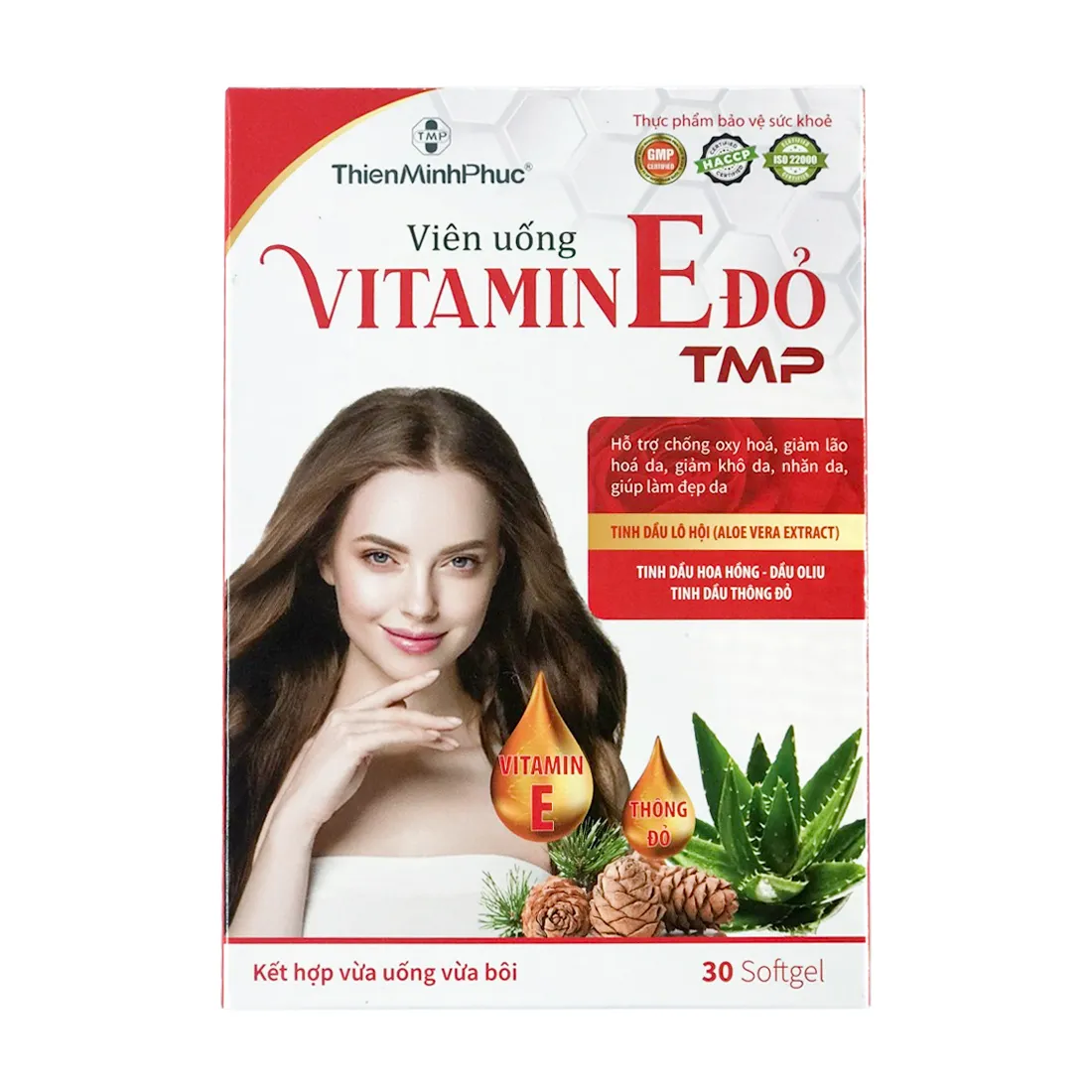 Viên uống TMP Vitamin E Đỏ (Hộp 30 viên) giúp làm đẹp da, chống lão hóa