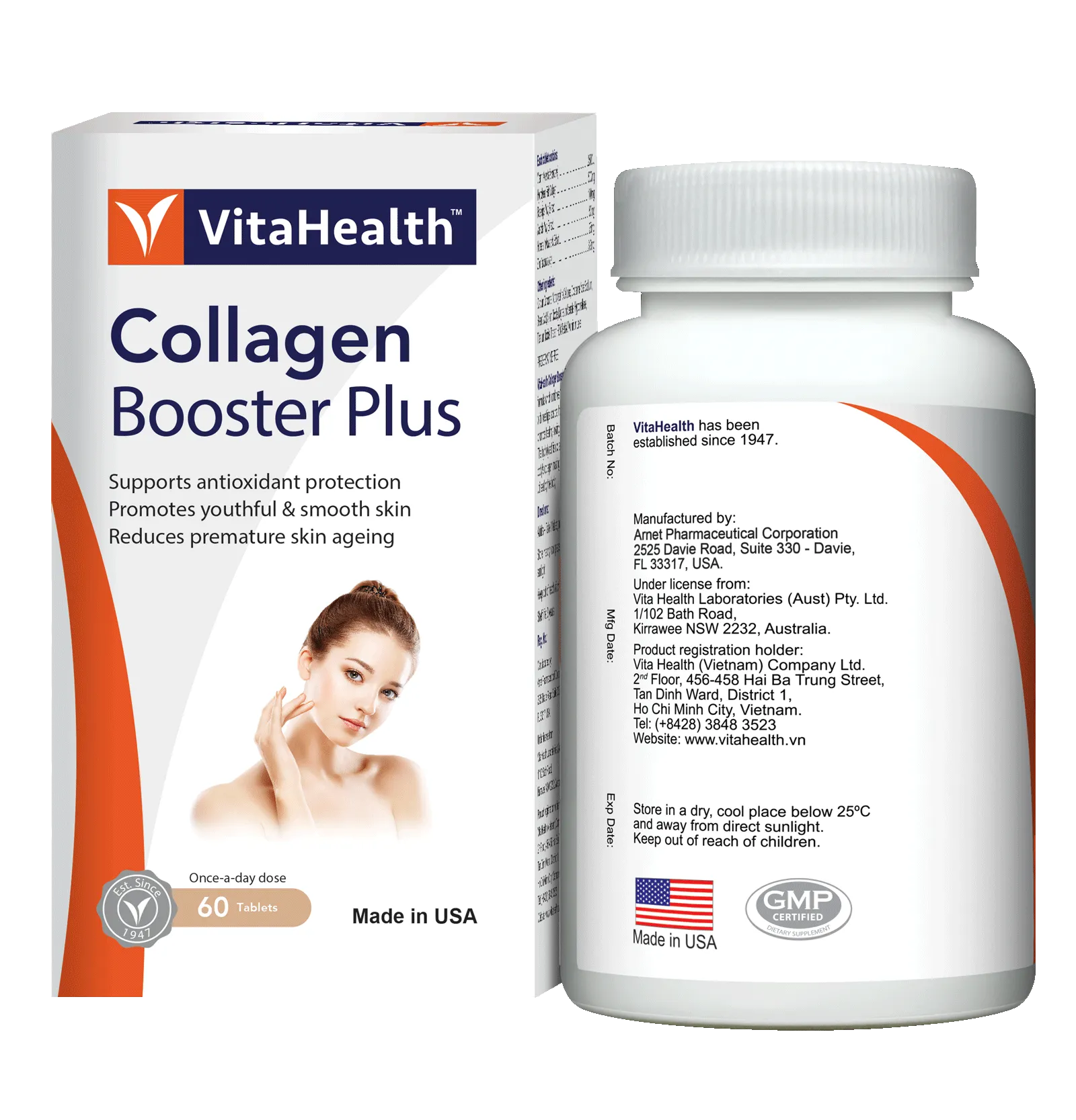 Viên uống VitaHealth Collagen Booster Plus giúp đẹp da, hạn chế lão hóa (60 viên) 2