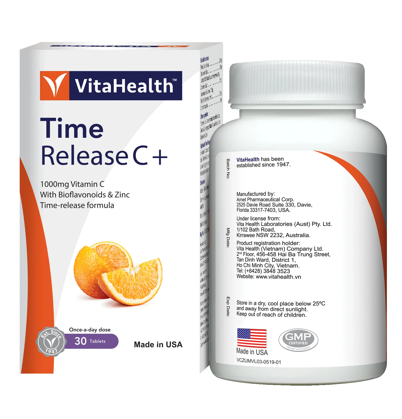 Viên Uống Vitahealth Time Release C+ Bổ Sung Vitamin C Tăng Cường Sức Đề Kháng (Hộp 30 Viên) 2