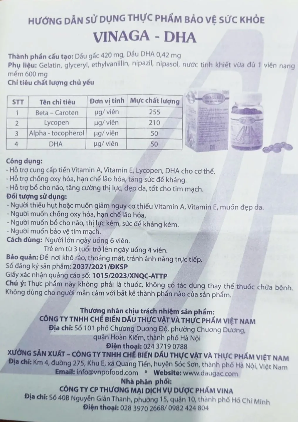 VIÊN UỐNG GIÚP BỔ NÃO DẦU GẤC VIÊN NANG VINAGA - DHA 100V 10
