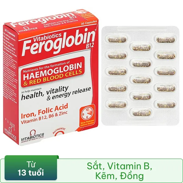VIÊN UỐNG HỖ TRỢ TĂNG KHẢ NĂNG TẠO MÁU FEROGLOBIN B12 VITABIOTICS 30V