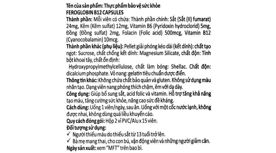 VIÊN UỐNG HỖ TRỢ TĂNG KHẢ NĂNG TẠO MÁU FEROGLOBIN B12 VITABIOTICS 30V 13