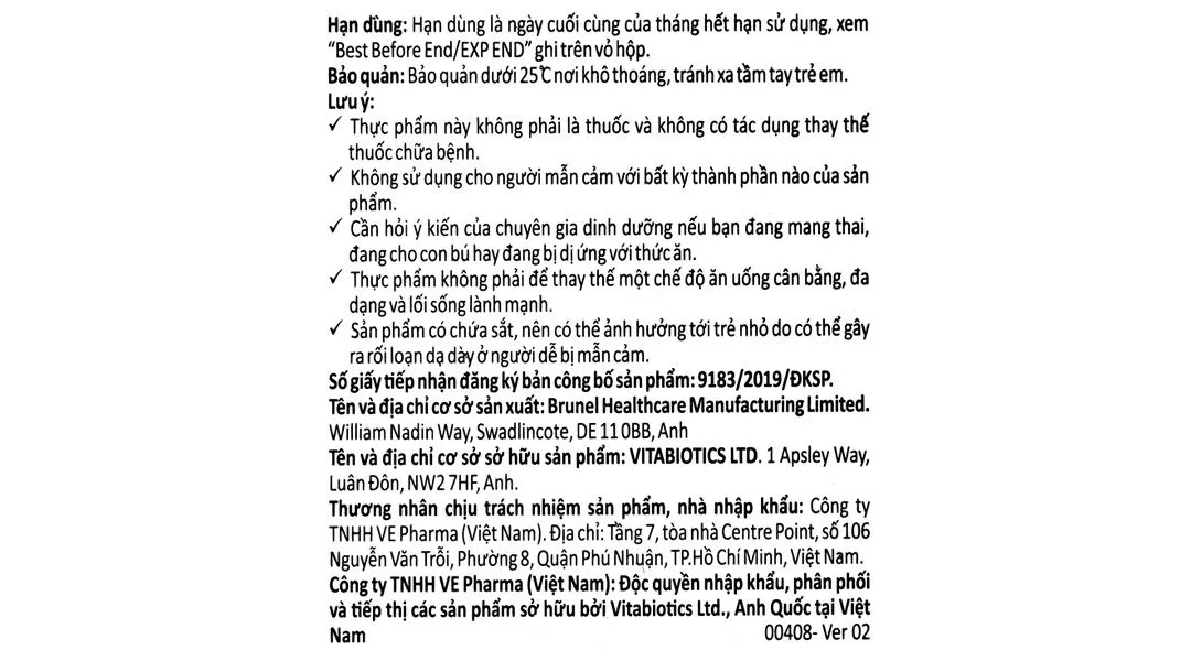 VIÊN UỐNG HỖ TRỢ TĂNG KHẢ NĂNG TẠO MÁU FEROGLOBIN B12 VITABIOTICS 30V 14