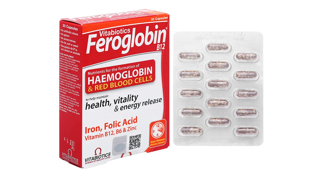 VIÊN UỐNG HỖ TRỢ TĂNG KHẢ NĂNG TẠO MÁU FEROGLOBIN B12 VITABIOTICS 30V 15