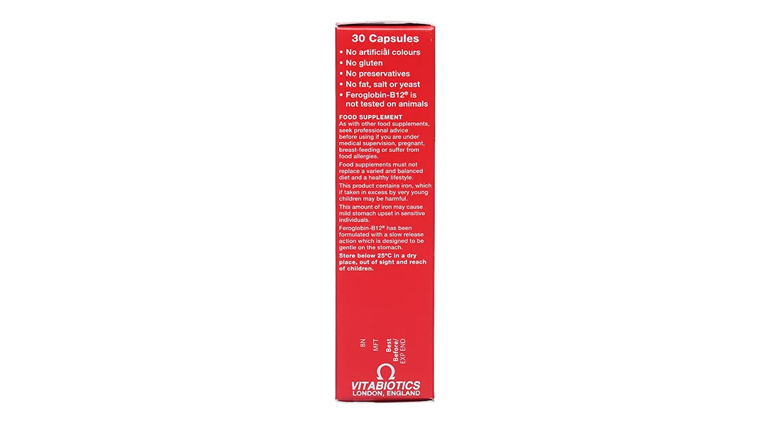 VIÊN UỐNG HỖ TRỢ TĂNG KHẢ NĂNG TẠO MÁU FEROGLOBIN B12 VITABIOTICS 30V 18