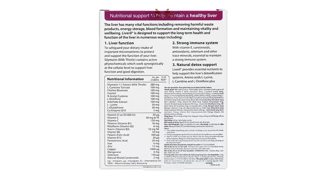 Vitabiotics Liveril hỗ trợ giải độc gan hộp 30 viên 4