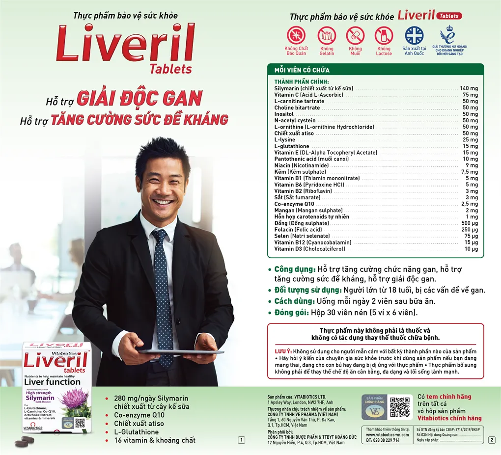 Vitabiotics Liveril hỗ trợ giải độc gan hộp 30 viên 9