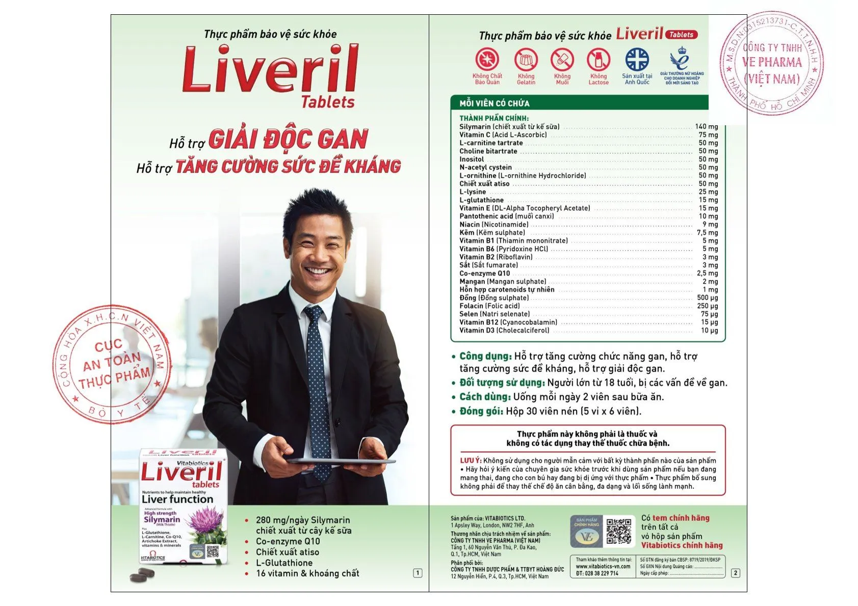 Vitabiotics Liveril hỗ trợ giải độc gan hộp 30 viên 10