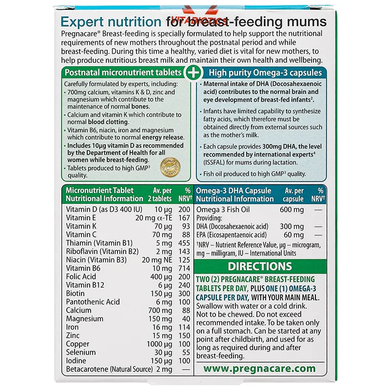 VIÊN UỐNG HỖ TRỢ CHO PHỤ NỮ CHO CON BÚ PREGNACARE BREAST-FEEDING VITABIOTICS 84V 4