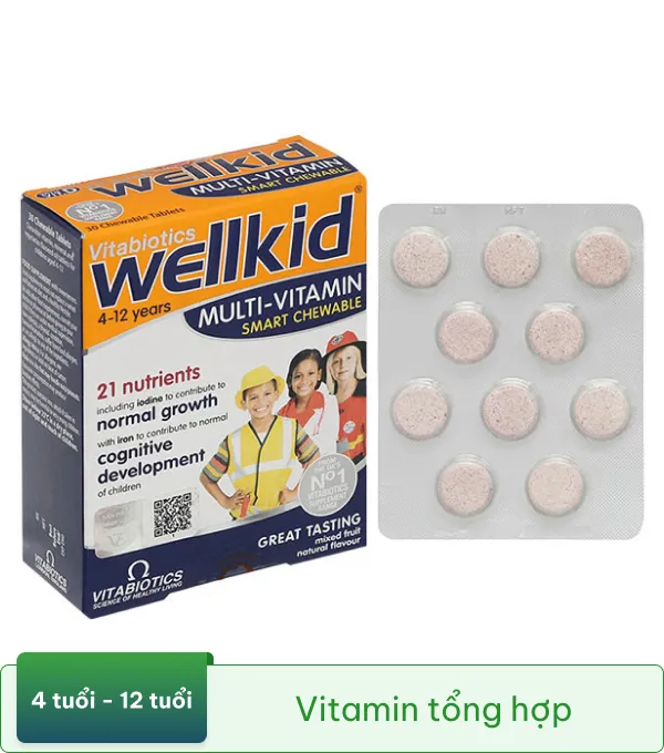 Vitabiotics Wellkid Multi-Vitamin Smart Chewable hỗ trợ tăng cường sức khỏe hộp 30 viên
