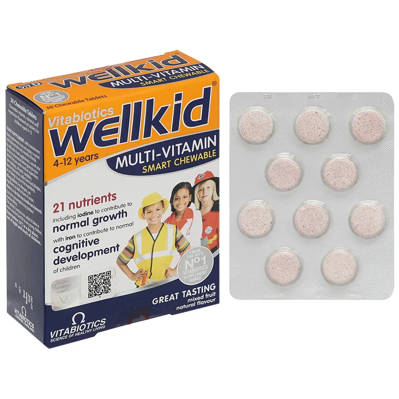 Vitabiotics Wellkid Multi-Vitamin Smart Chewable hỗ trợ tăng cường sức khỏe hộp 30 viên 3