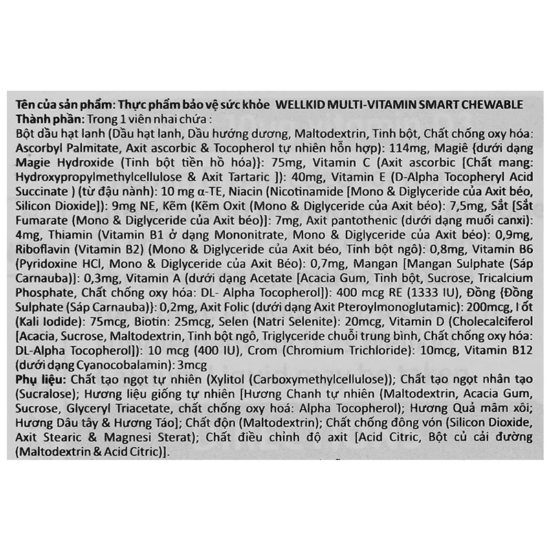 Vitabiotics Wellkid Multi-Vitamin Smart Chewable hỗ trợ tăng cường sức khỏe hộp 30 viên 12