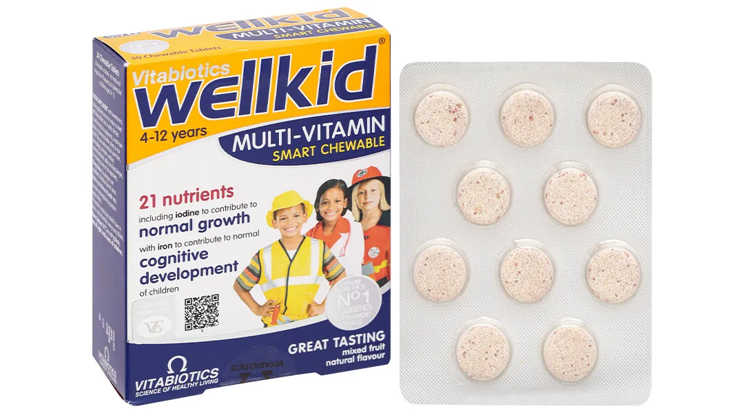 Vitabiotics Wellkid Multi-Vitamin Smart Chewable hỗ trợ tăng cường sức khỏe hộp 30 viên 15