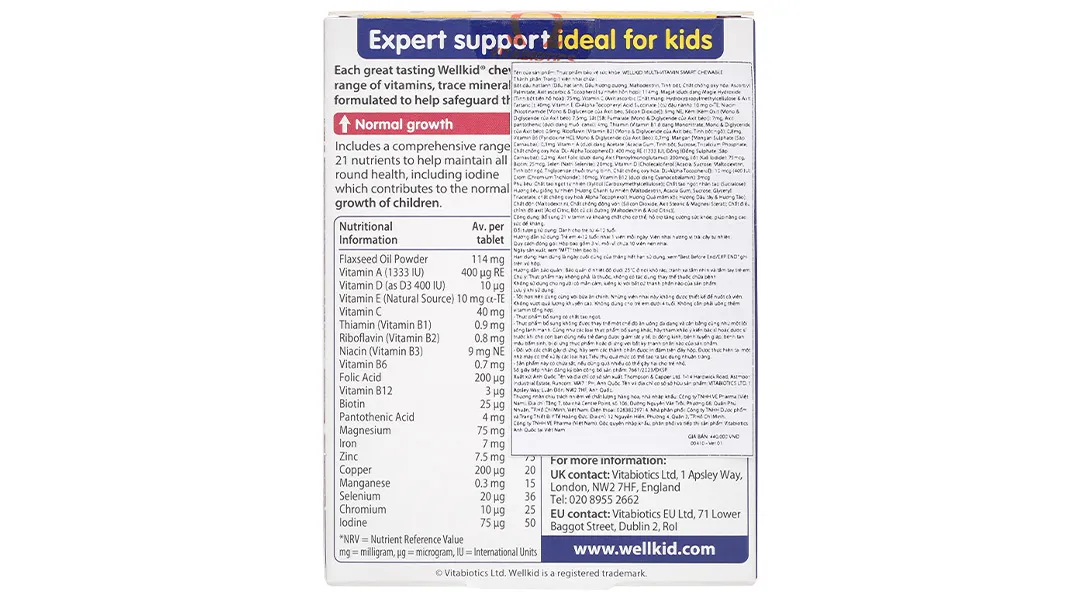 Vitabiotics Wellkid Multi-Vitamin Smart Chewable hỗ trợ tăng cường sức khỏe hộp 30 viên 17