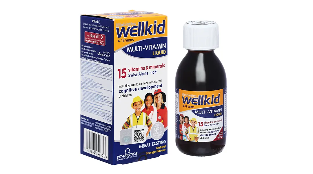 SIRO BỔ SUNG VITAMIN KHOÁNG CHẤT CHO TRẺ WELLKID MULTI-VITAMIN LIQUID VITABIOTICS 150ML 2