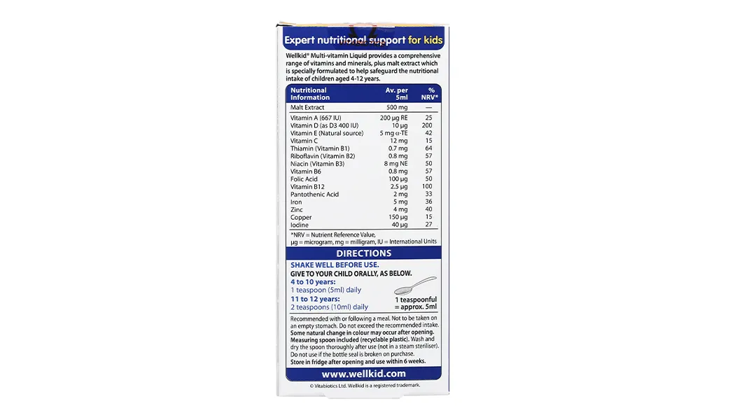 SIRO BỔ SUNG VITAMIN KHOÁNG CHẤT CHO TRẺ WELLKID MULTI-VITAMIN LIQUID VITABIOTICS 150ML 3