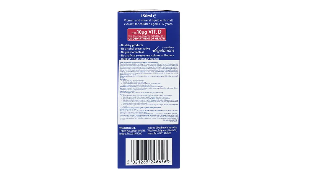 SIRO BỔ SUNG VITAMIN KHOÁNG CHẤT CHO TRẺ WELLKID MULTI-VITAMIN LIQUID VITABIOTICS 150ML 4