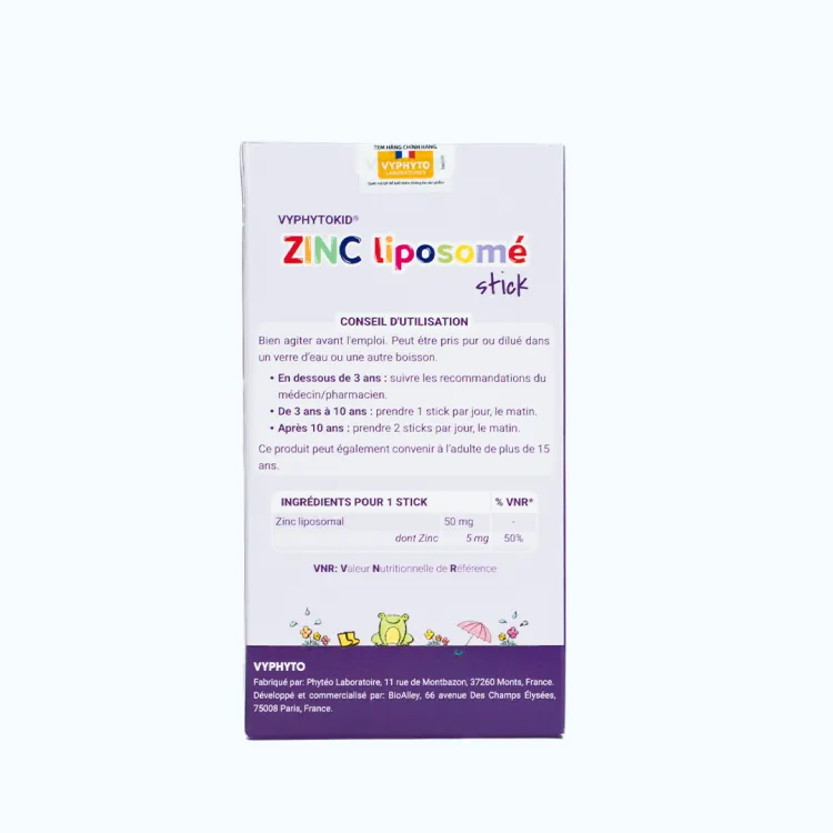VYPHYTOKID ZINC Liposome Stick Bổ Sung Kẽm Cho Trẻ Từ 3 tuổi (Hộp 14 Gói) 2