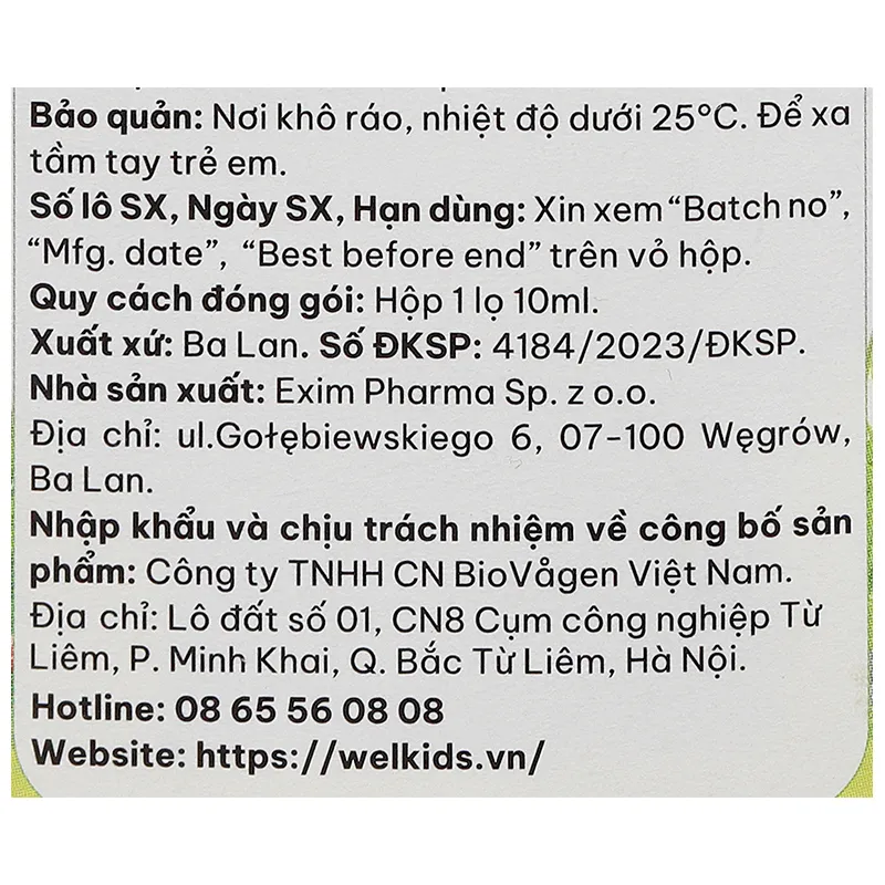 Welkids ADEK hỗ trợ tăng cường sức khỏe cho trẻ em chai 10ml 9