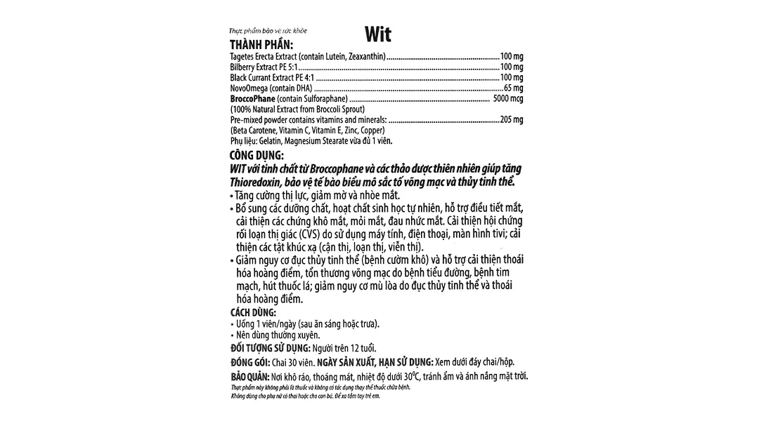 Thực phẩm bảo vệ sức khoẻ: Wit chai 30 viên 6