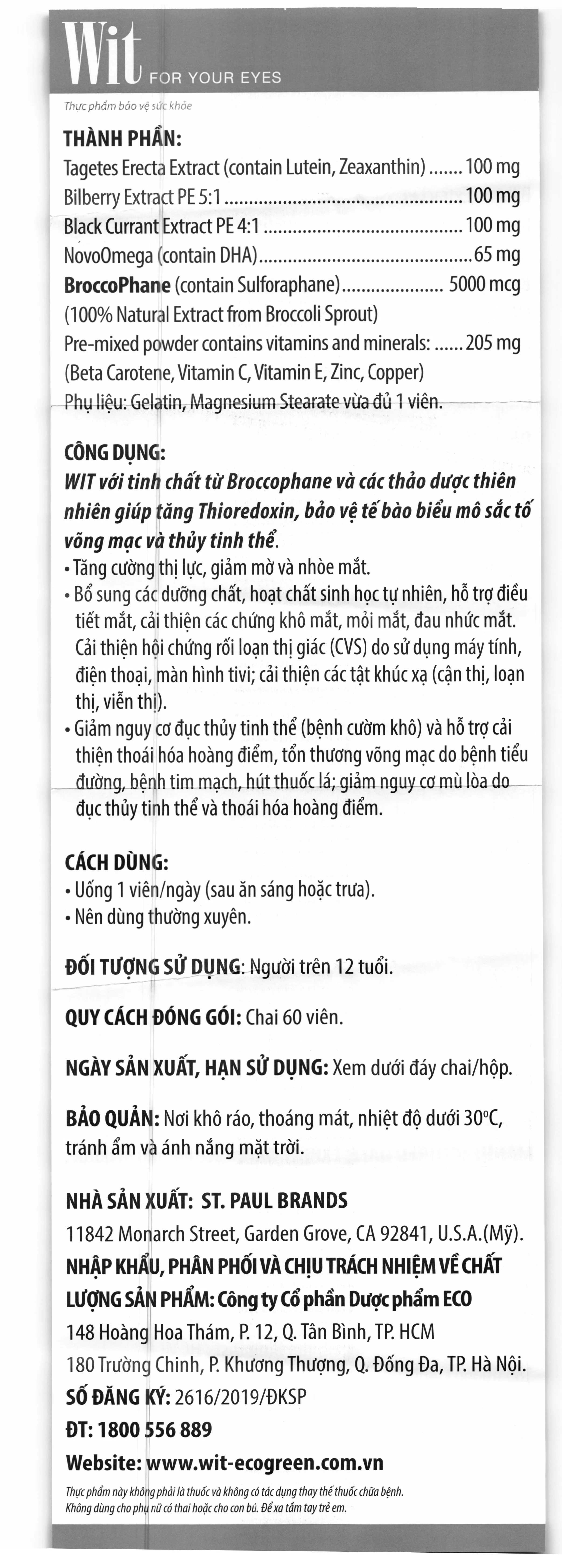 Thực phẩm bảo vệ sức khoẻ: Wit chai 30 viên 10