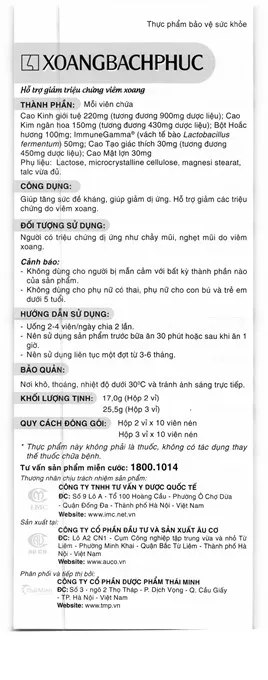Viên uống Xoang Bách Phục Thái Minh hỗ trợ giảm triệu chứng viêm xoang (2 vỉ x 10 viên) 6